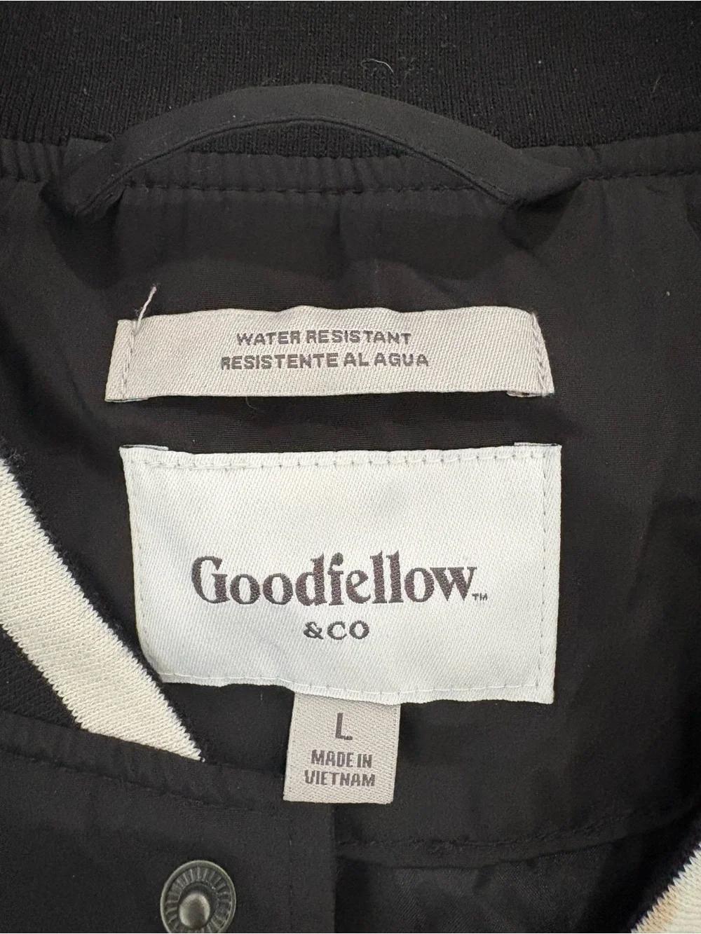 Goodfellow & Co Black Bomber Jacket with White Stripe Trim
